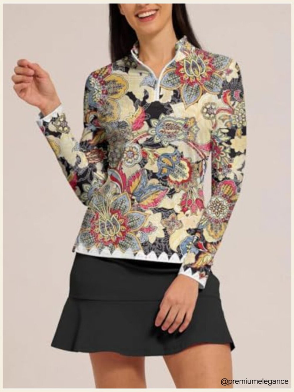 Long Sleeve Quarter Zip UPF 50+ Printed Athletic Workout Top - Picture 5 of 6